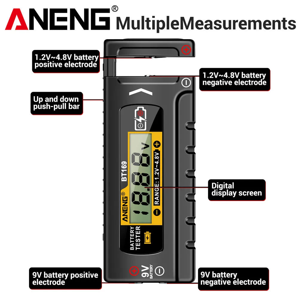 ANENG BT169 Battery Level Tester | Digital Display, No Power Required, Portable ABS Tester