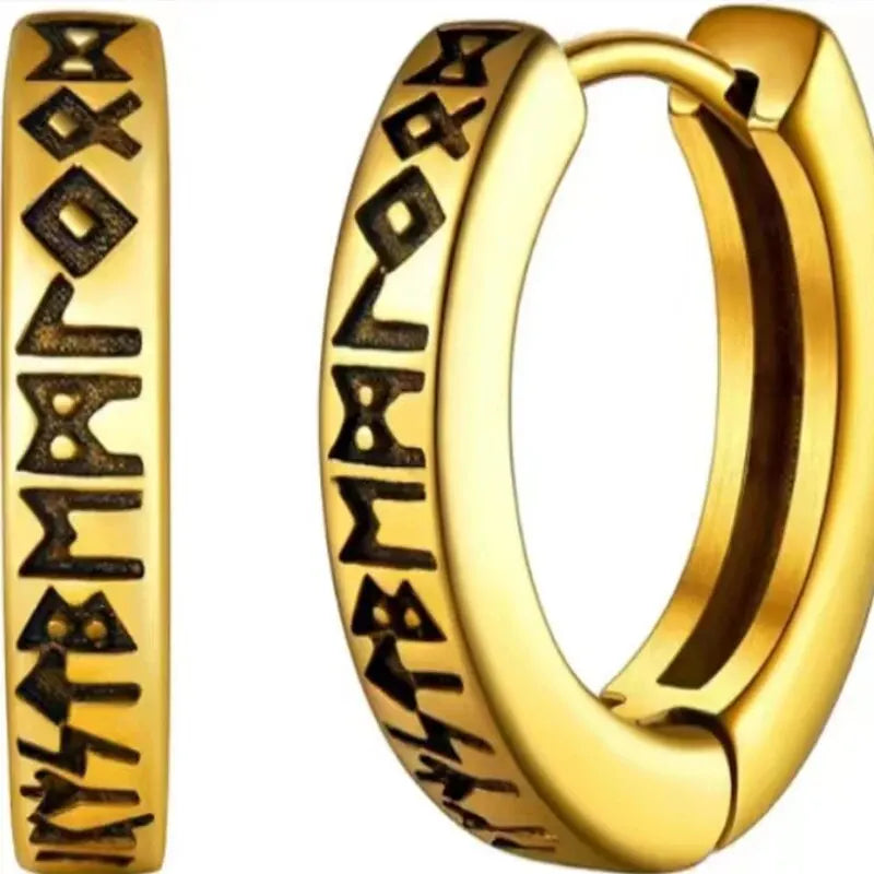 Viking Rune Hoop Earrings | Stainless Steel Norse Jewelry for Men and Women