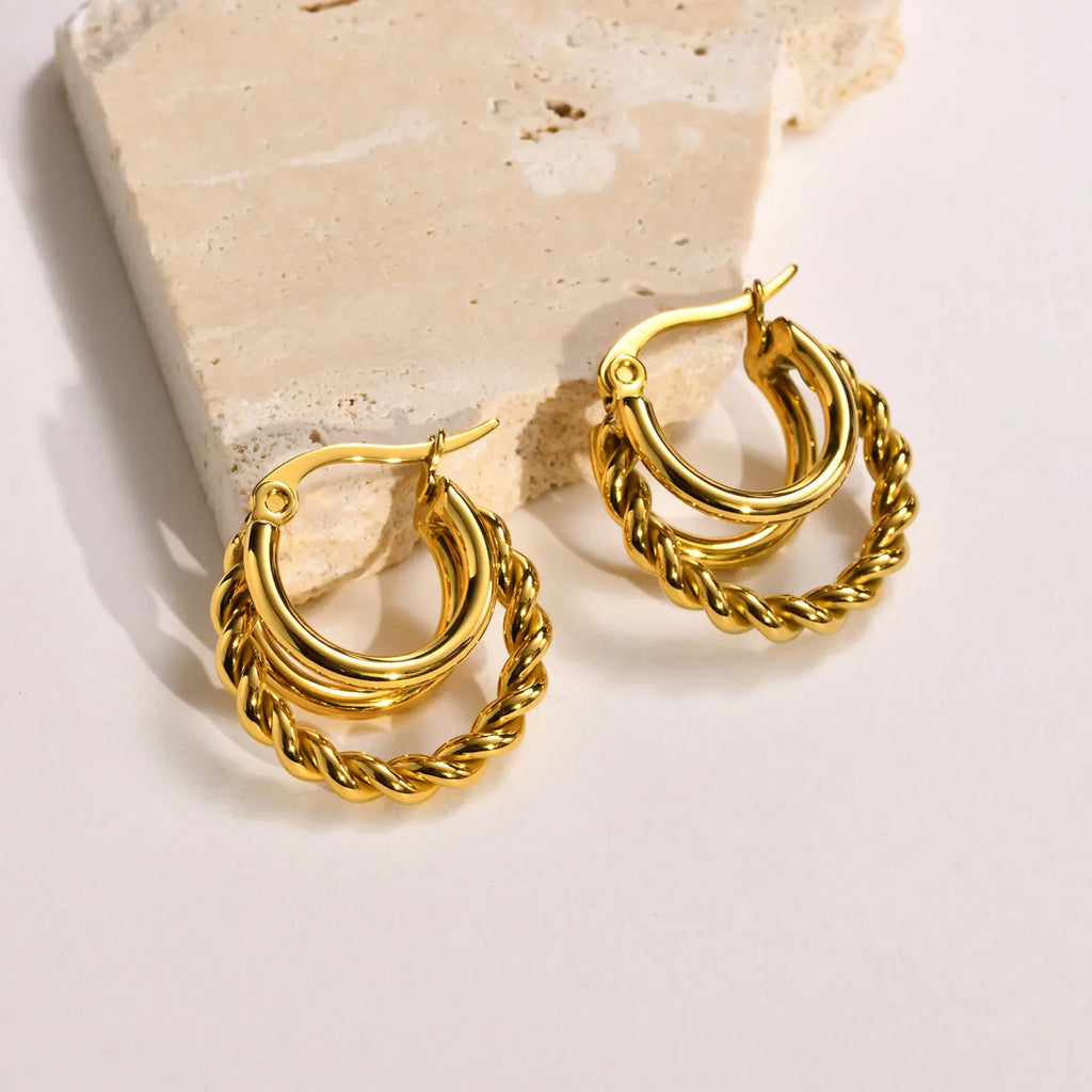 Trendy Stainless Steel Hoop Earrings for Women | Gold Plated Layered Huggie Earrings