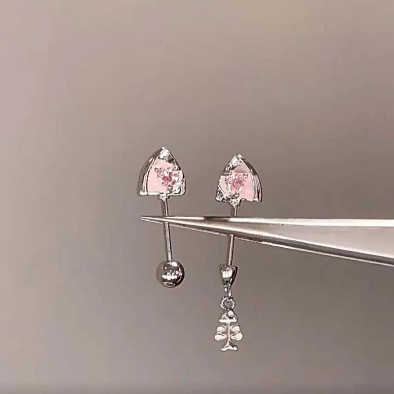 Stainless Steel Pink Zircon Ear Bone Nail | Geometric Stud Earrings for Women