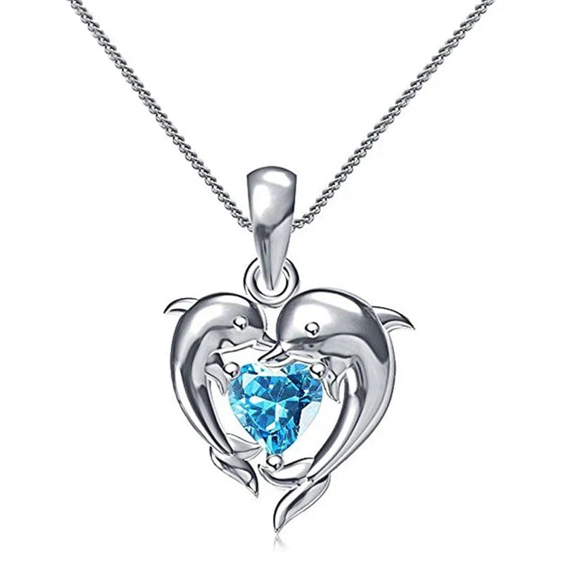 Huitan Romantic Dolphin Pendant Necklace | Elegant Cubic Zirconia Jewelry for Women