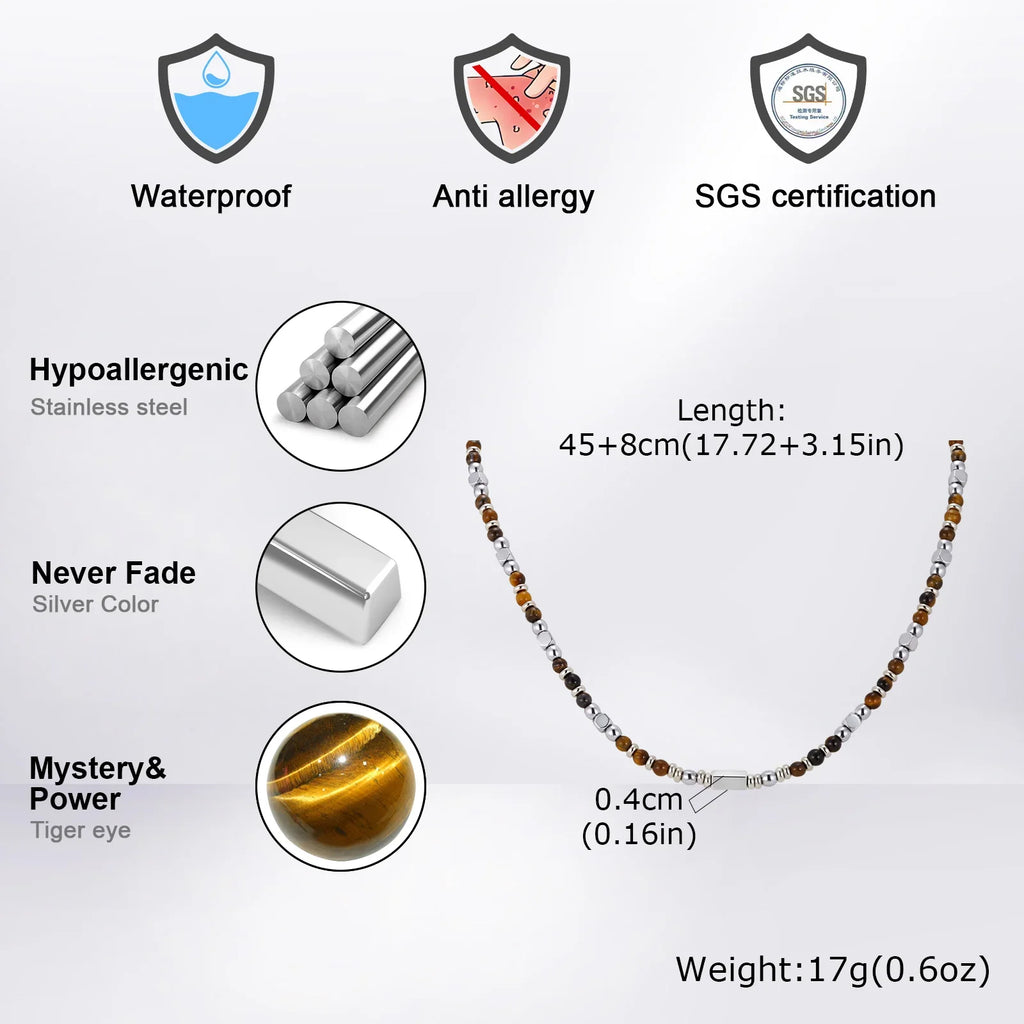 Vnox Stainless Steel Natural Stone Beaded Necklace | Trendy Adjustable Choker for Men Women