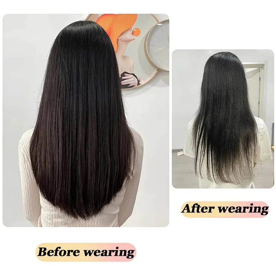 Synthetic Long Straight Clip In Hair Extension | 4 Clips Hidden Hair Piece Wig
