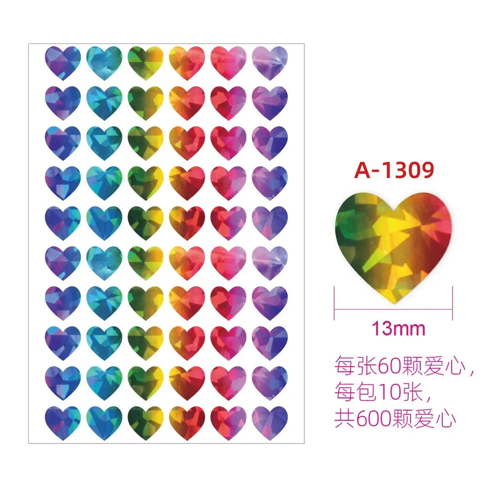 10 Sheets Glitter Heart Stickers | Mini Heart Stickers for DIY Decor