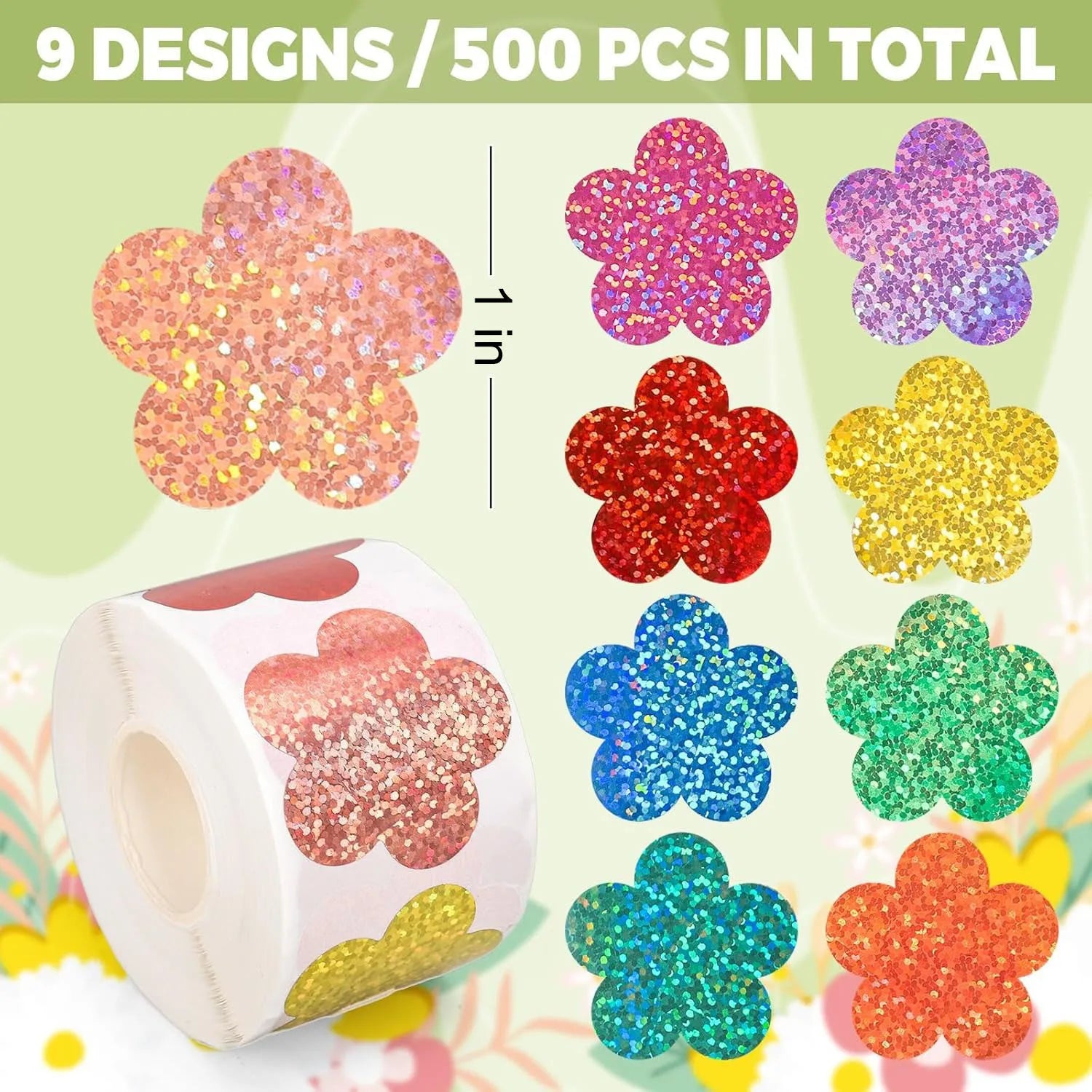 500pcs Laser Flower Sticker Roll | Cute Flower Shape Sealing Stickers for Gift Wrapping and DIY Crafts