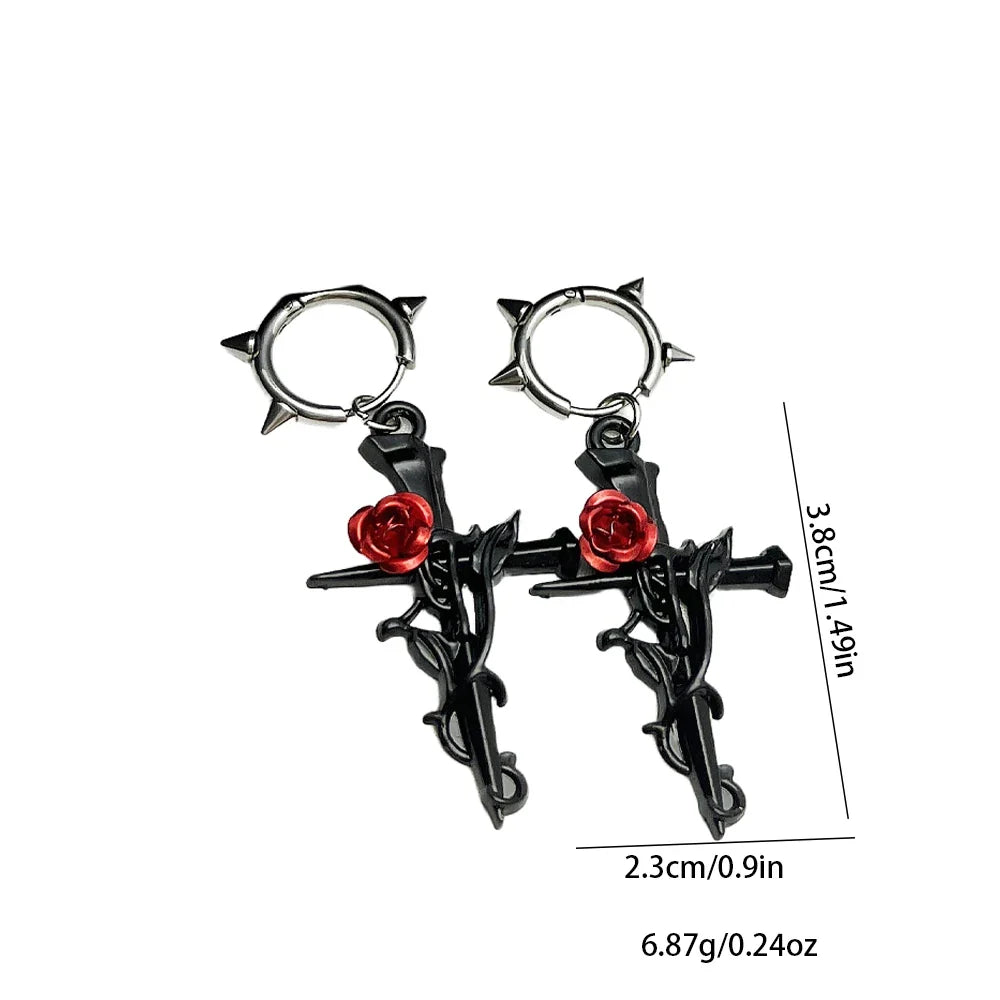 Gun-Black Cross Drop Earrings | Gothic Unisex Fashion Jewelry