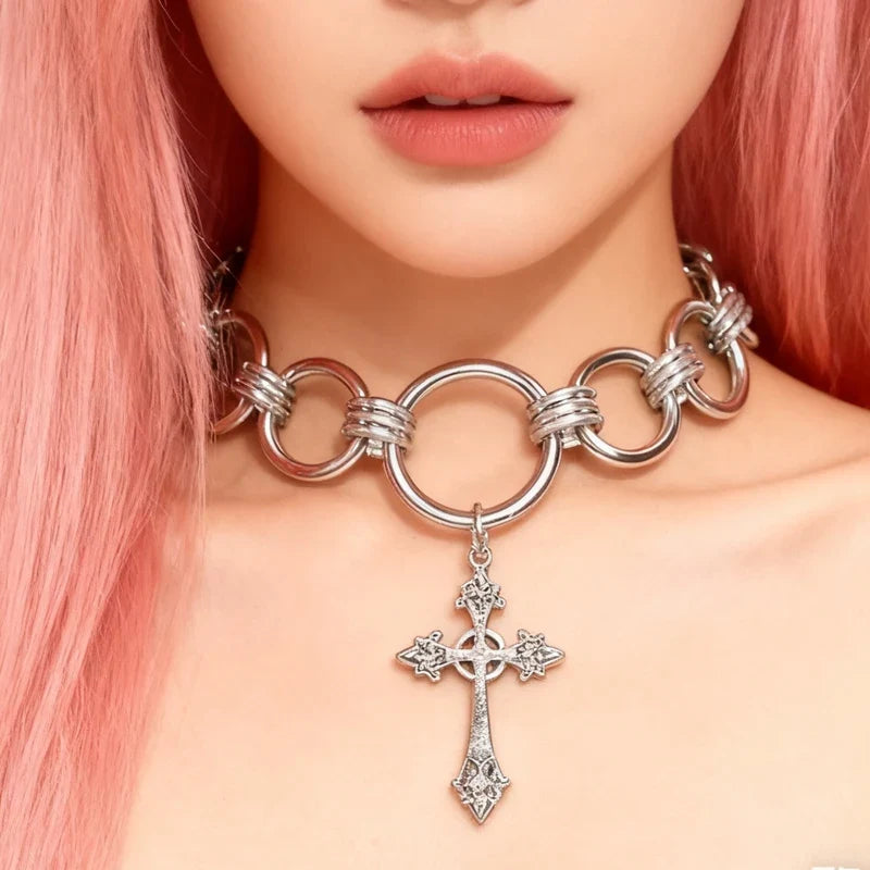 Gothic Cross Pendant Necklace | Punk Rock Grunge Jewelry for Women