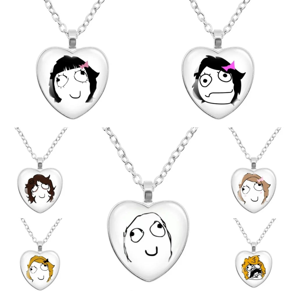 Rage Comic Heart Pendant Necklace | Funny Meme Derp Face Trollface Jewelry Gift