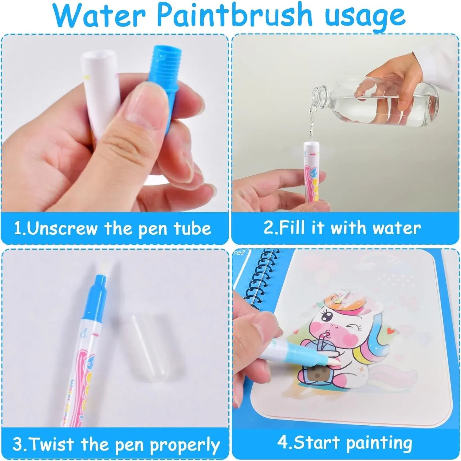 Kids Reusable Water Drawing Book | Mess-Free Magic Painting Pad with Water Pen for Toddlers