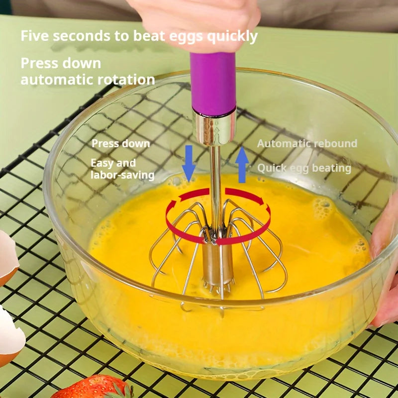 Easy Whisking Stainless Steel Whisk | Semi-Automatic Egg Beater for Hand Stirring
