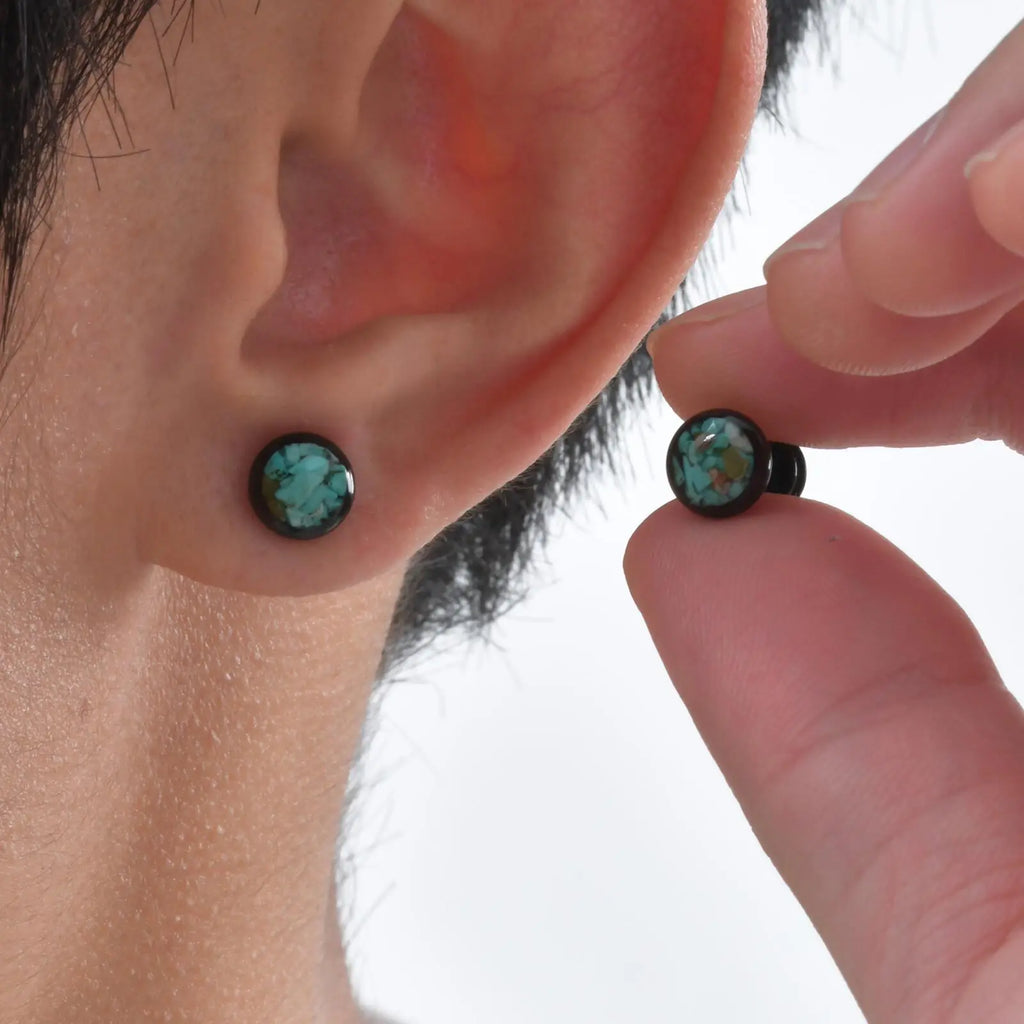 Natural Stone Stud Earrings for Men | Stainless Steel Plated Round Earring Gift