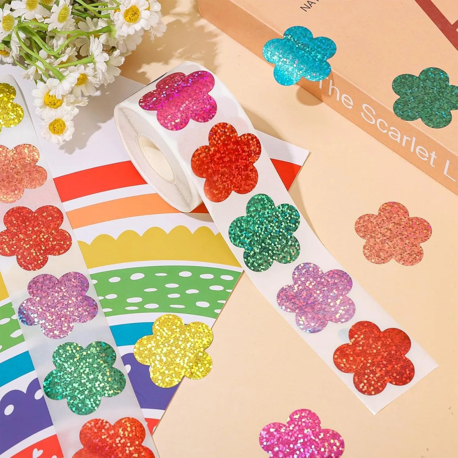 500pcs Laser Flower Sticker Roll | Cute Flower Shape Sealing Stickers for Gift Wrapping and DIY Crafts