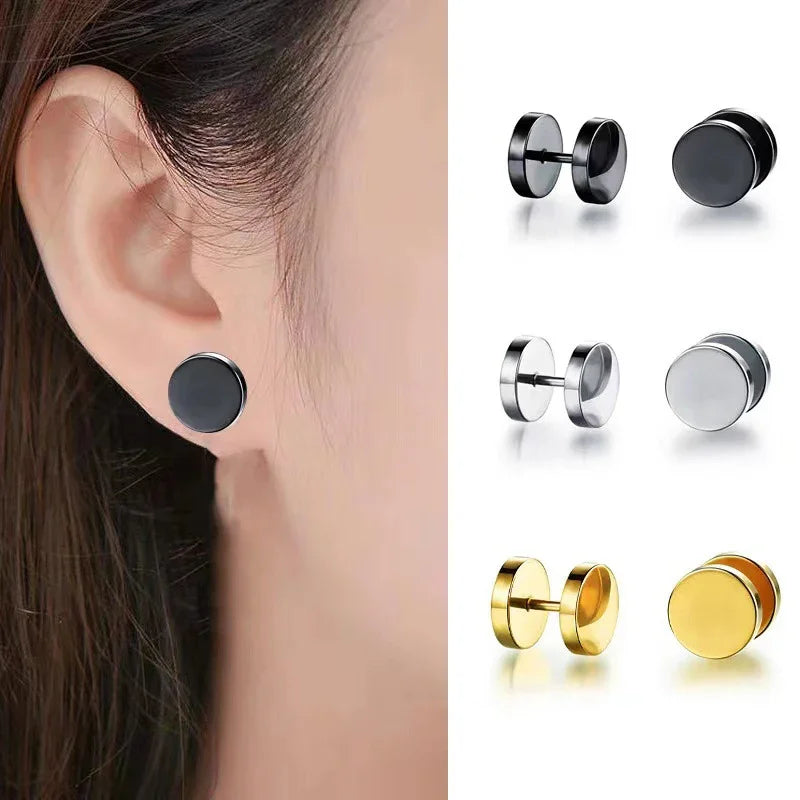 Unisex Punk Black Stainless Steel Hoop Earrings | Gothic Fake Earring Set