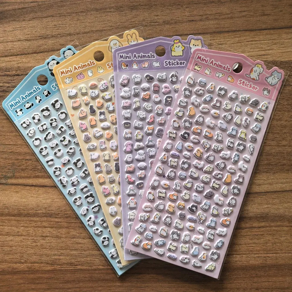 4-Pack Cute Mini Animal Pattern Stickers | Vibrant Stationery Decor Embellishments