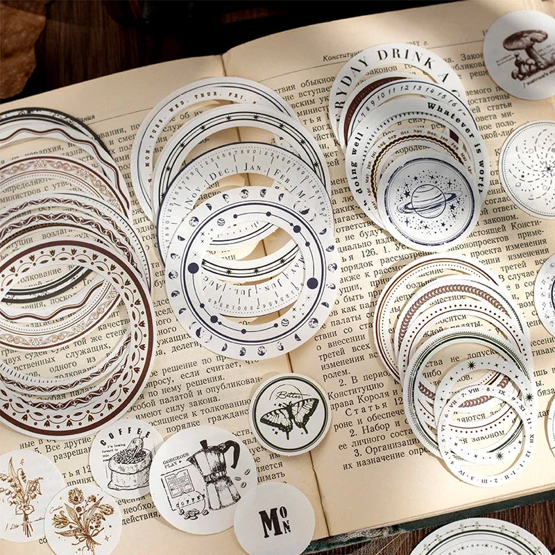 Vintage Round Stickers for Journaling | 24pcs Retro Collage Label Pack