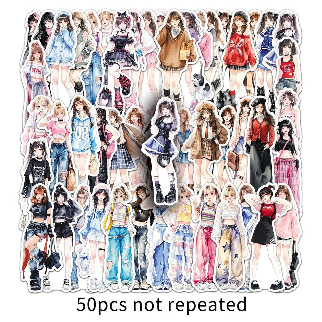 50 Unique Fashion Sticker Set | Trendy Cartoon Decals for Clothing Scrapbooking and DIY Crafts