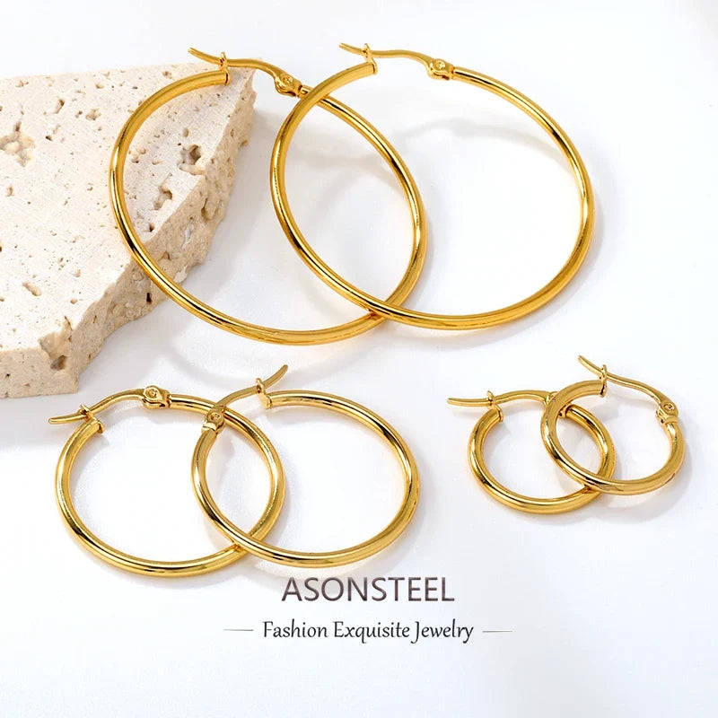ASONSTEEL Simple Stainless Steel Hoop Earrings | Glossy Minimalist Classic Circles