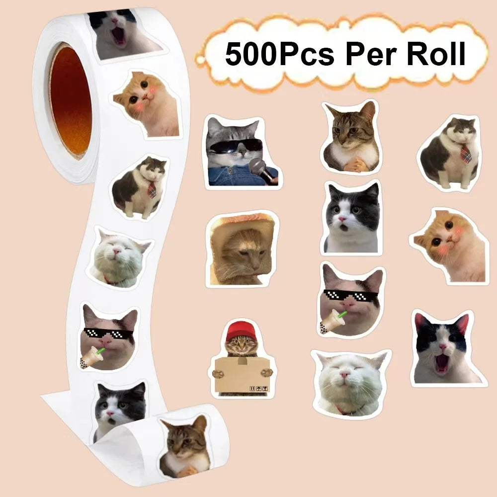 Funny Cat Cartoon Sticker Roll | 100pcs Animal Stickers for Photocard Decor