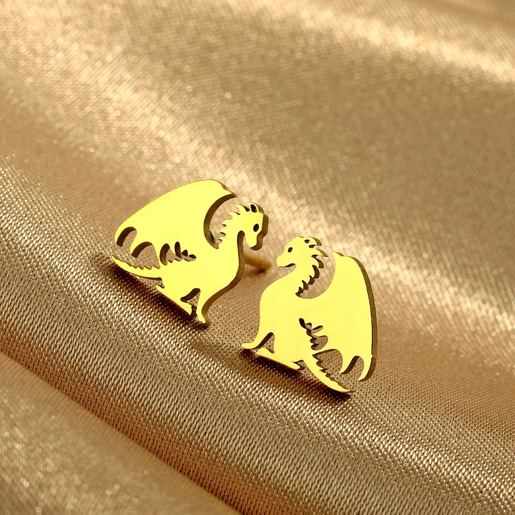 Kinitial Stainless Steel Dragon Earrings | Dainty Punk Animal Stud Jewelry for Women