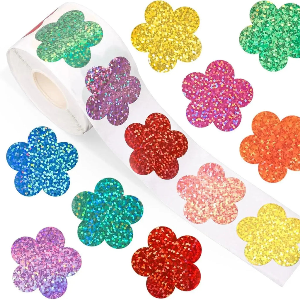 500pcs Laser Flower Sticker Roll | Cute Flower Shape Sealing Stickers for Gift Wrapping and DIY Crafts