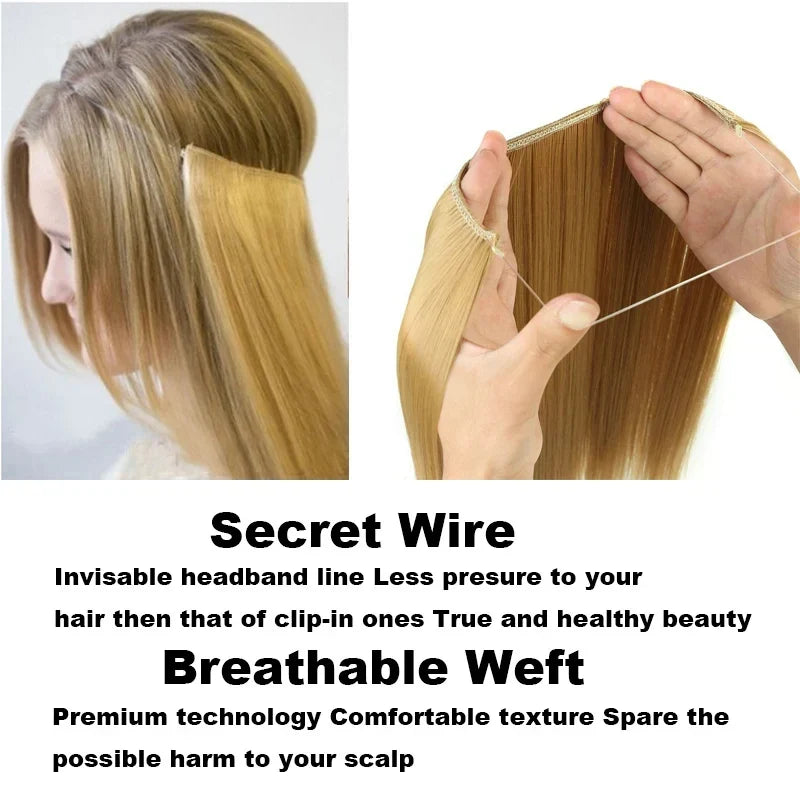 Fish line hair extension piece | 40cm 50cm 60cm straight and curly daily wear for women