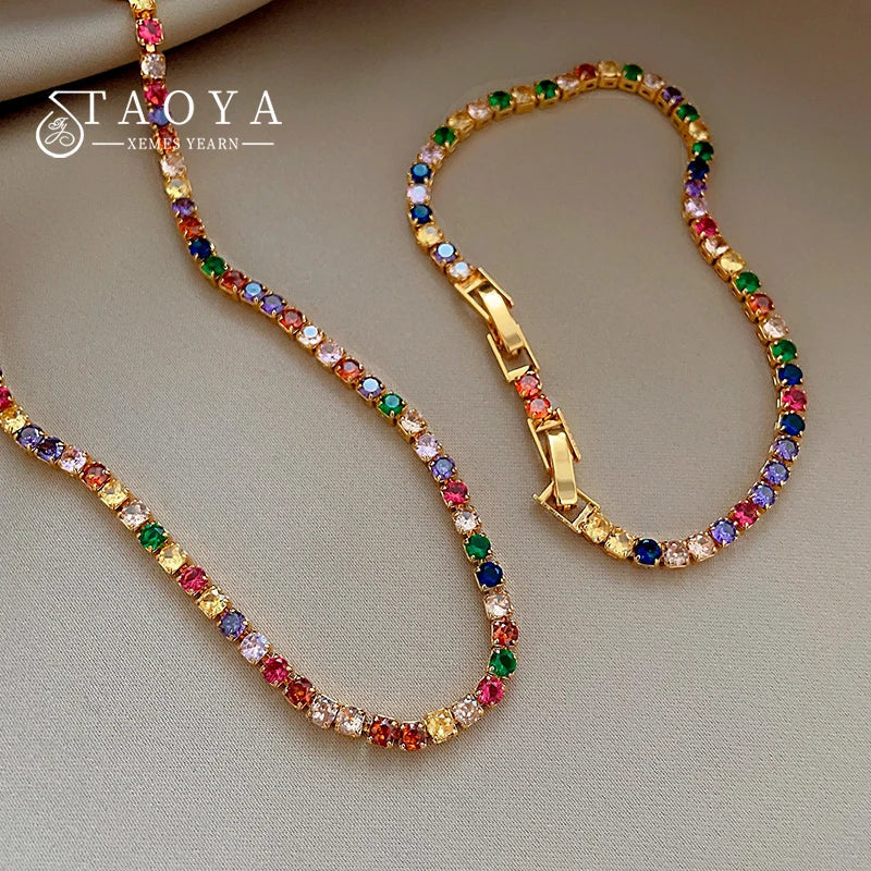 Dopamine Colored Zircon Collarbone Chain | Gold Colour Women's Trend Necklace
