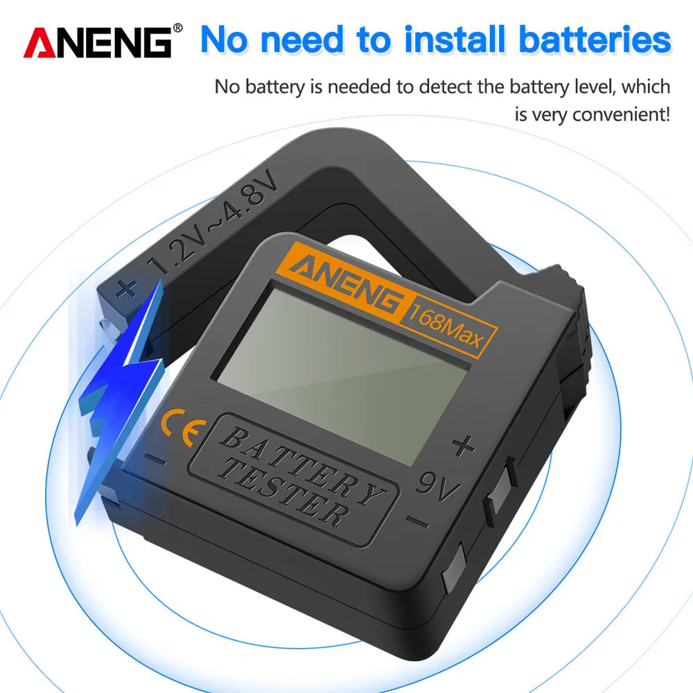 ANENG 168Max High-Precision Digital Battery Tester | Universal Voltage Detector for AA, AAA, 18650, 9V, Button Batteries