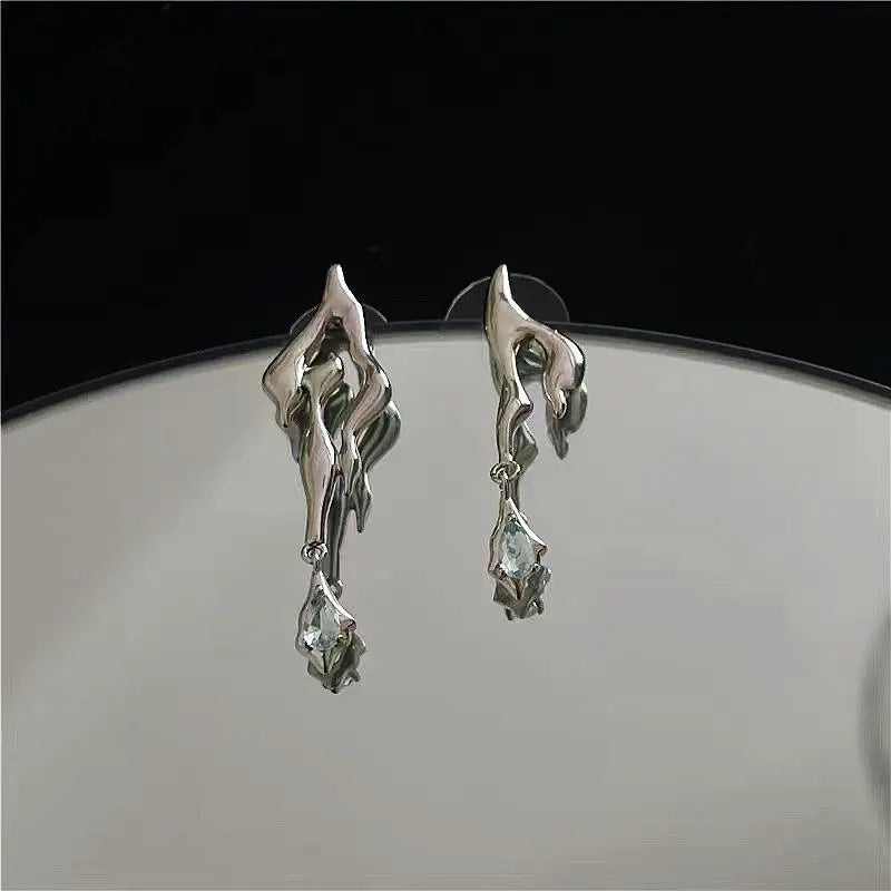 Liquid Metal Geometric Zircon Stud Earrings | Asymmetrical Jewelry for Women and Men
