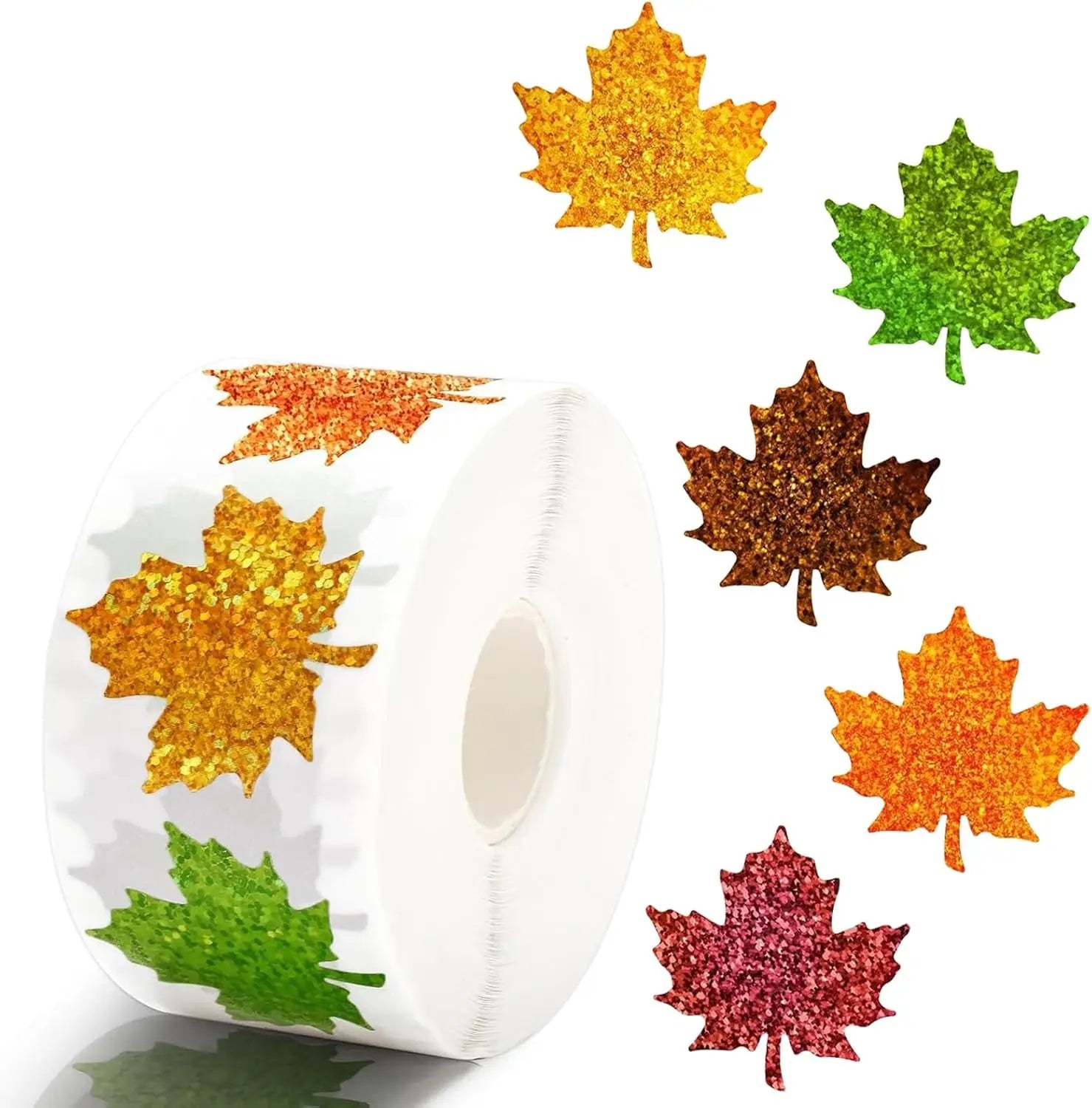 500Pcs Fall Thanksgiving Leaf Stickers | Holographic Maple Leaf Decals Roll