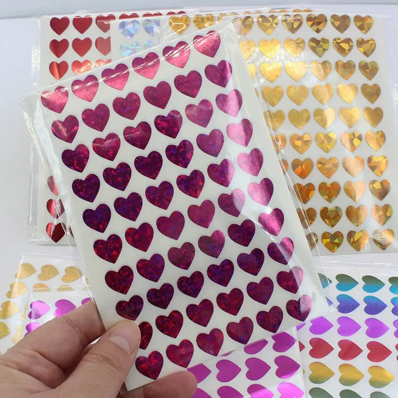 10 Sheets Glitter Heart Stickers | Mini Heart Stickers for DIY Decor