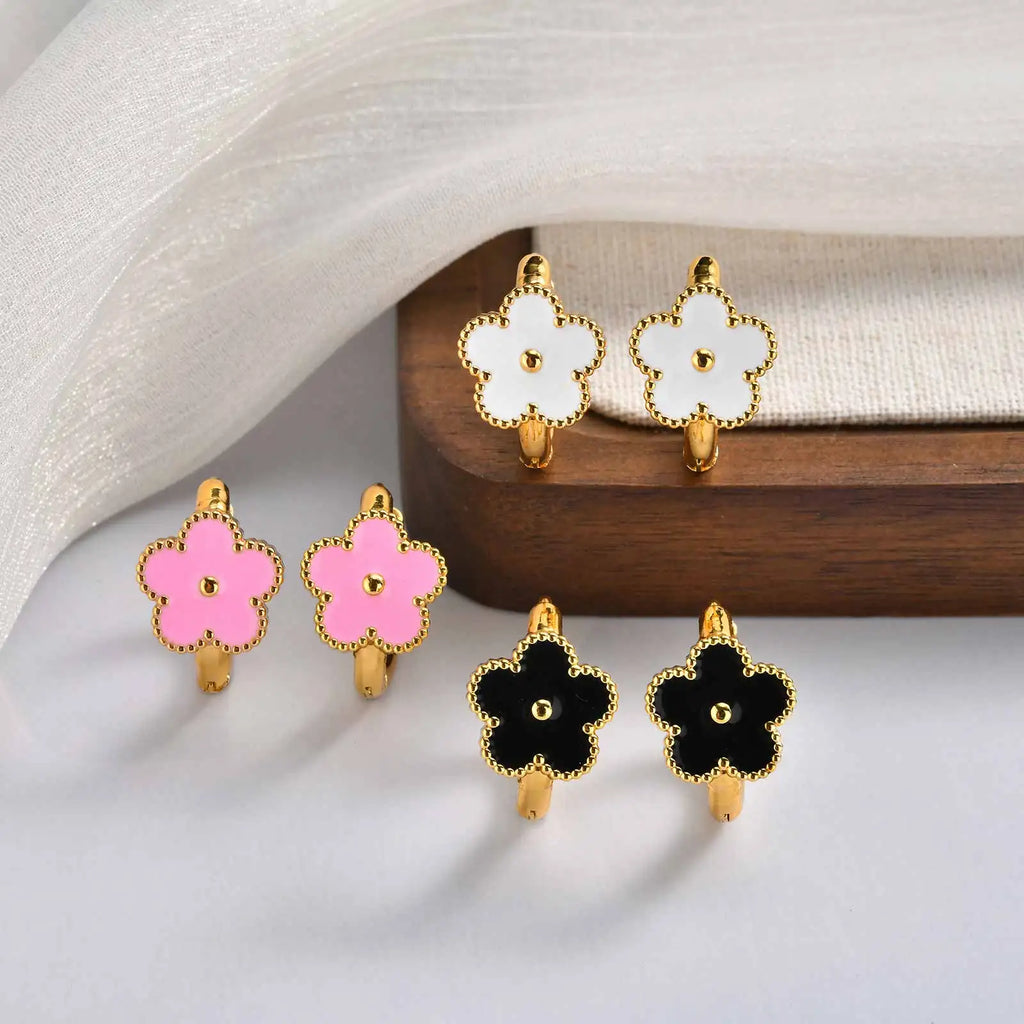 Dainty Lucky Leaf Hoop Earrings for Women Teens | Stainless Steel Flower Hoop Earrings Non Tarnish