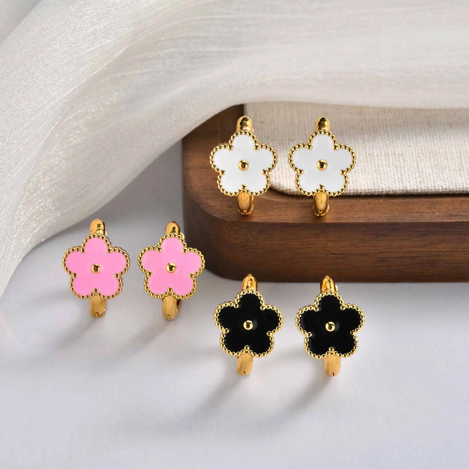 Dainty Lucky Leaf Hoop Earrings for Women Teens | Stainless Steel Flower Hoop Earrings Non Tarnish