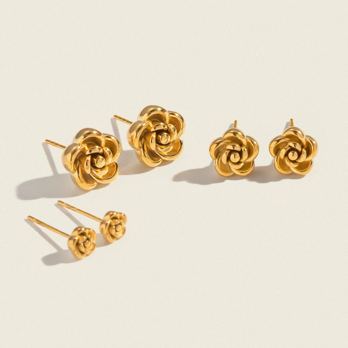Rose Flower Stud Earrings | 18K Gold Plated Stainless Steel Daily Jewelry for Women