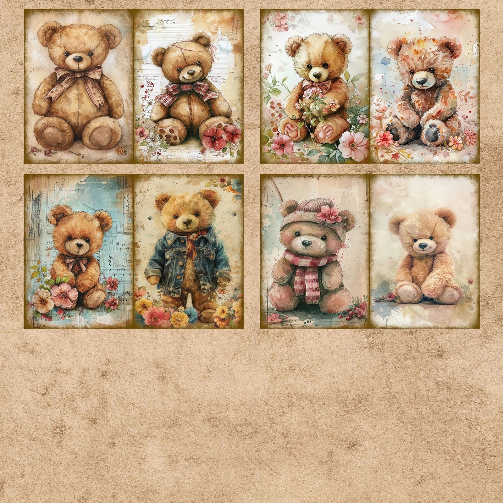 16 Sheets A5 Lace Cute Bear Background Vintage Grunge Paper | Journal Planning Scrapbooking