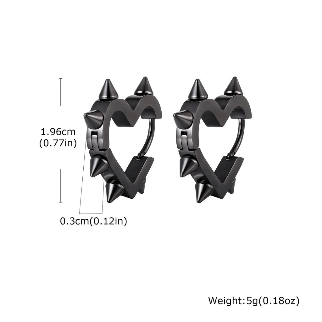 Exaggerated Spike Rivet Heart Stud Earrings | Stainless Steel Goth Punk Jewelry