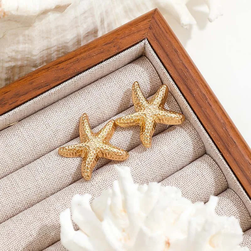 Punk Metal Starfish Stud Earrings for Women | Fashion Gold Color Geometric Jewelry