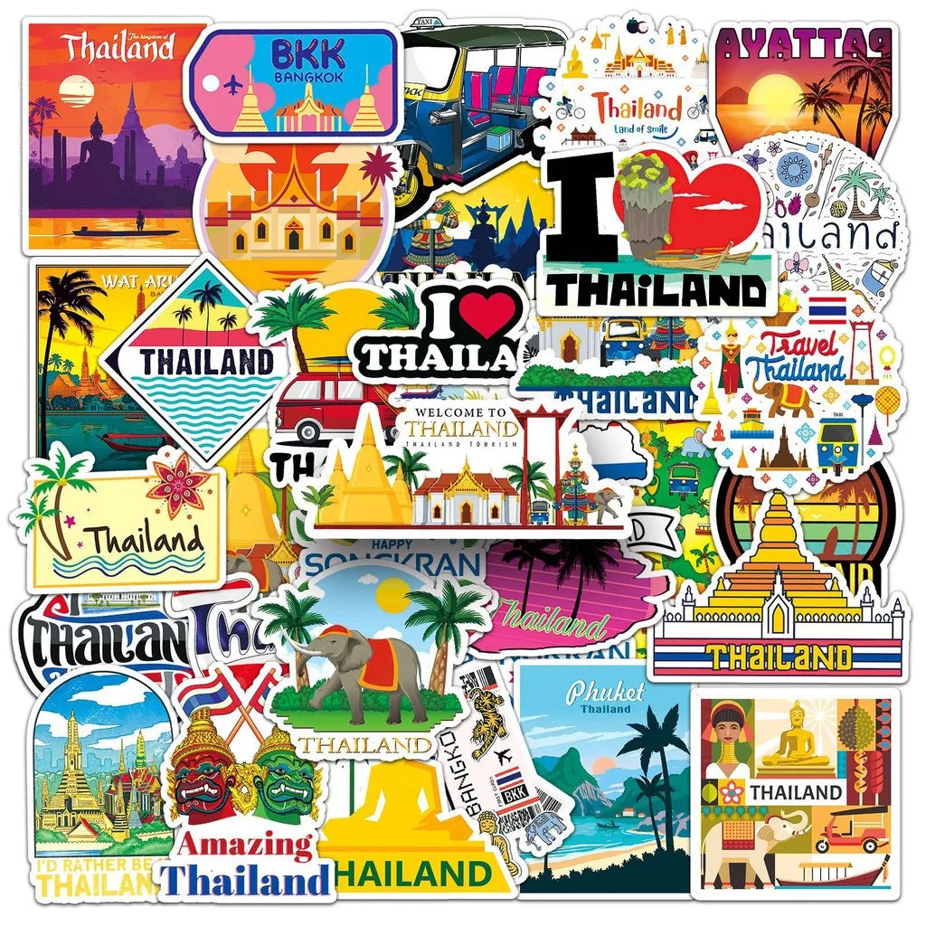 Thai Scenery Graffiti Stickers 50 Pack | Travel-Themed Decals for Laptops and Phones