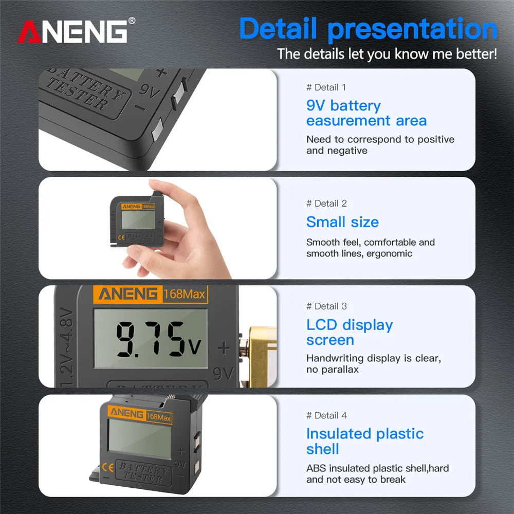 ANENG 168Max Digital Battery Tester | Universal Battery Checker for AA AAA C D 9V and Button Cells