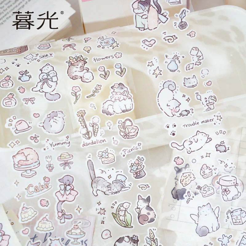 Cat Flash Film Die-Cutting Sticker Tape | 4 Cute Cat Cartoon Designs for DIY Collage