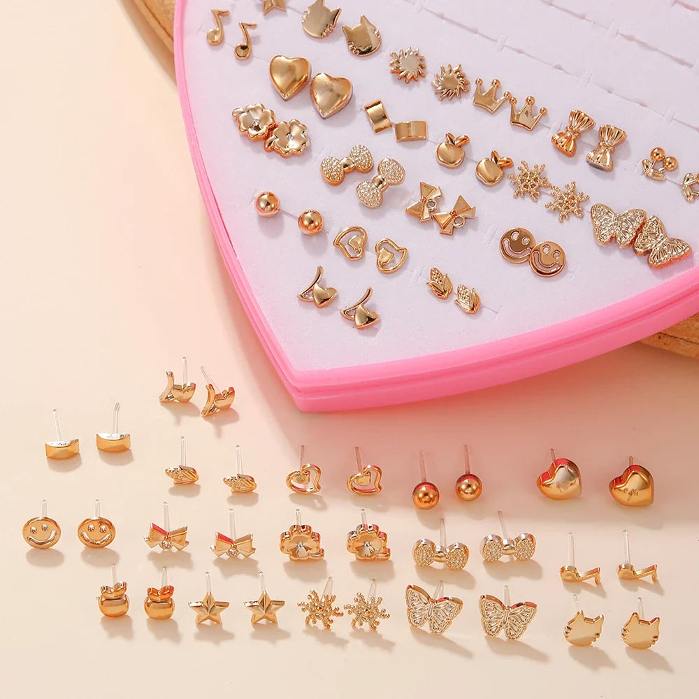 36 Pairs Cute Stud Earrings Assorted Snowflakes Cat Butterfly | Fashion Jewelry Gift Set