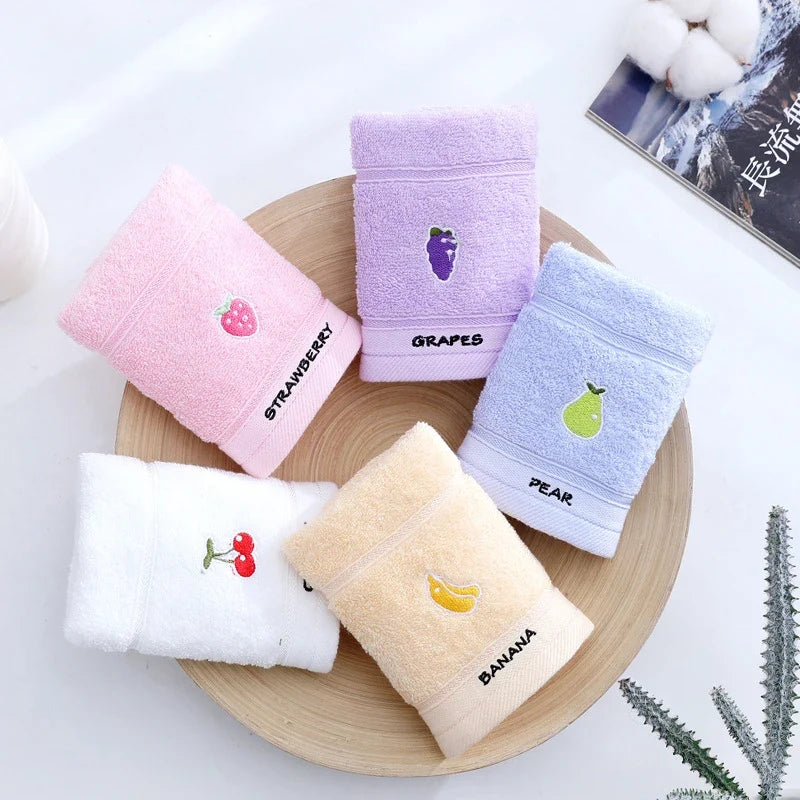 Cute Cartoon Fruit 100% Cotton Towels for Babies And Kids - Embroidered Soft Absorbent 25x45cm Face Washing Towels for Children