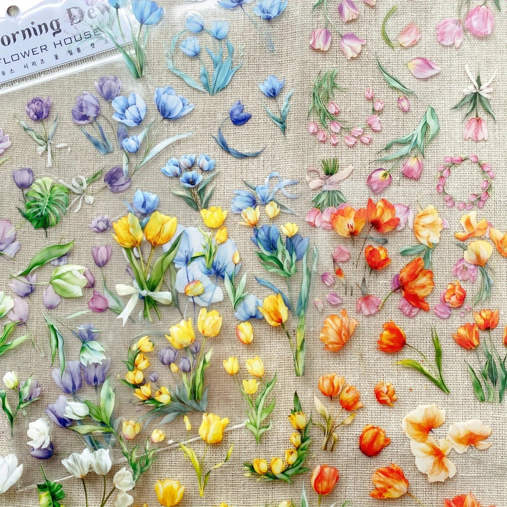 Transparent Flower Stickers Set | 6 Sheets PET Stickers for Scrapbook and Junk Journal