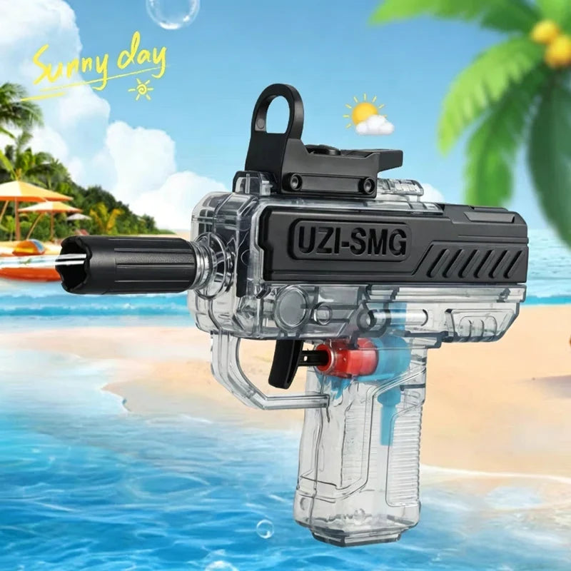 UZI Water Gun Transparent Manual Squirt Gun Mini Water Blaster Summer Outdoor Pool Beach Party Toy for Kids Adults Birthday Gift
