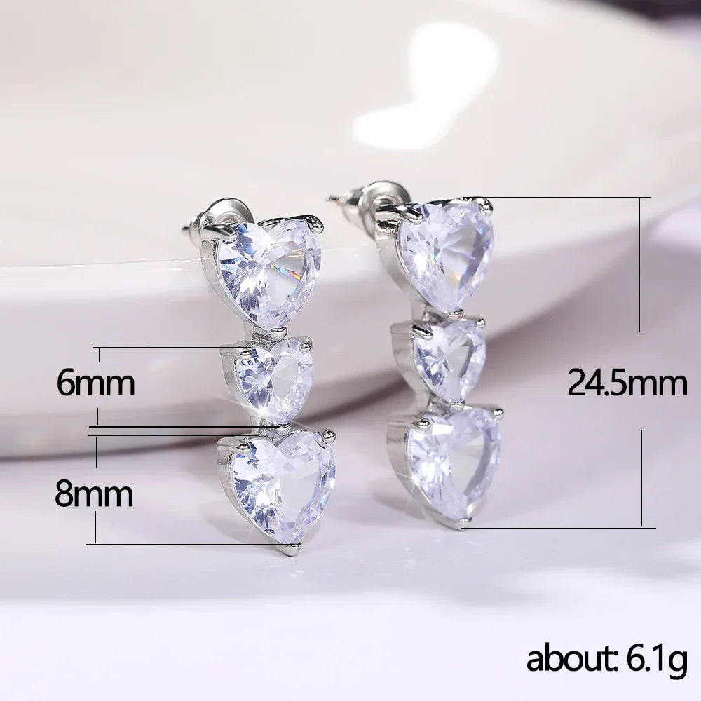 Huitan Heart Earrings for Women | Cubic Zirconia Drop Earrings