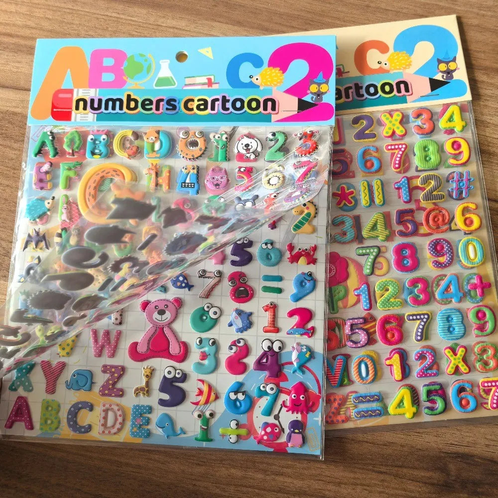 9 Styles Cute Double Layer 3D Foam Stickers | Alphabet Cars Food Cartoon for Notebook Journal Phone Case Decoration