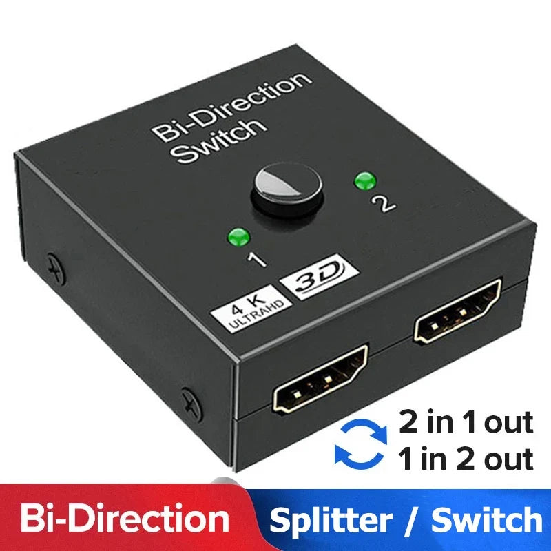 HDMI-Compatible Switch 2 in 1 Out | 4K Bi-Directional Splitter for TV and Gaming