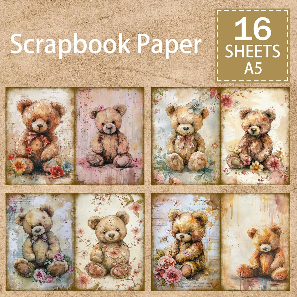 16 Sheets A5 Lace Cute Bear Background Vintage Grunge Paper | Journal Planning Scrapbooking
