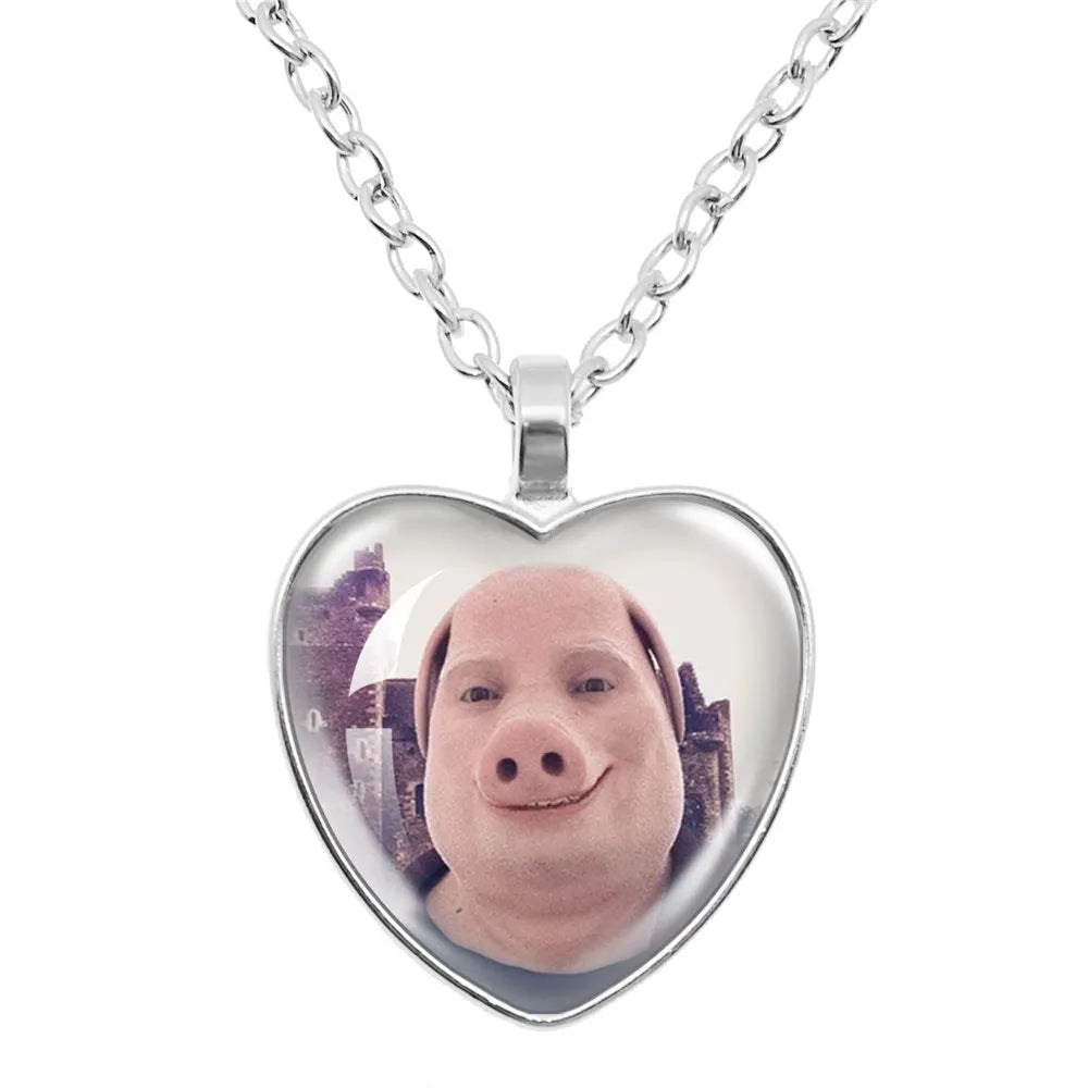 John Pork Is Calling Answer Phone Humor Funny Pig Lover Heart Pendant Necklace | Funny Gift Jewelry