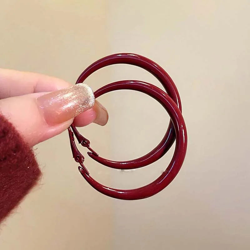 Red Big Round Hoop Earrings for Women | Trendy Geometric Huggie Jewelry