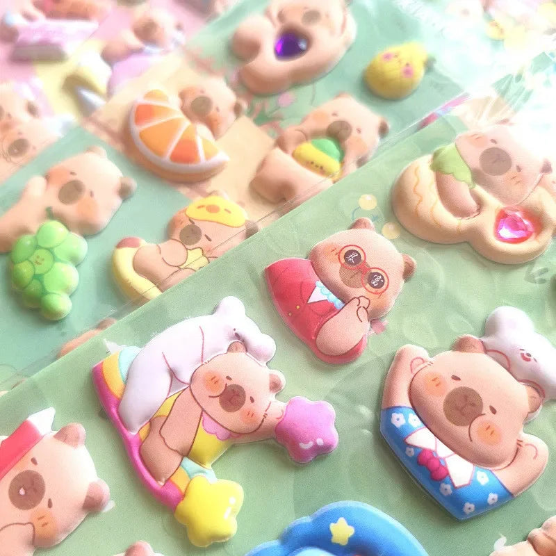 4 Pcs Capybara Cubs Cartoon Soft High-Foam Stickers | Super Raised, Removable Adhesive